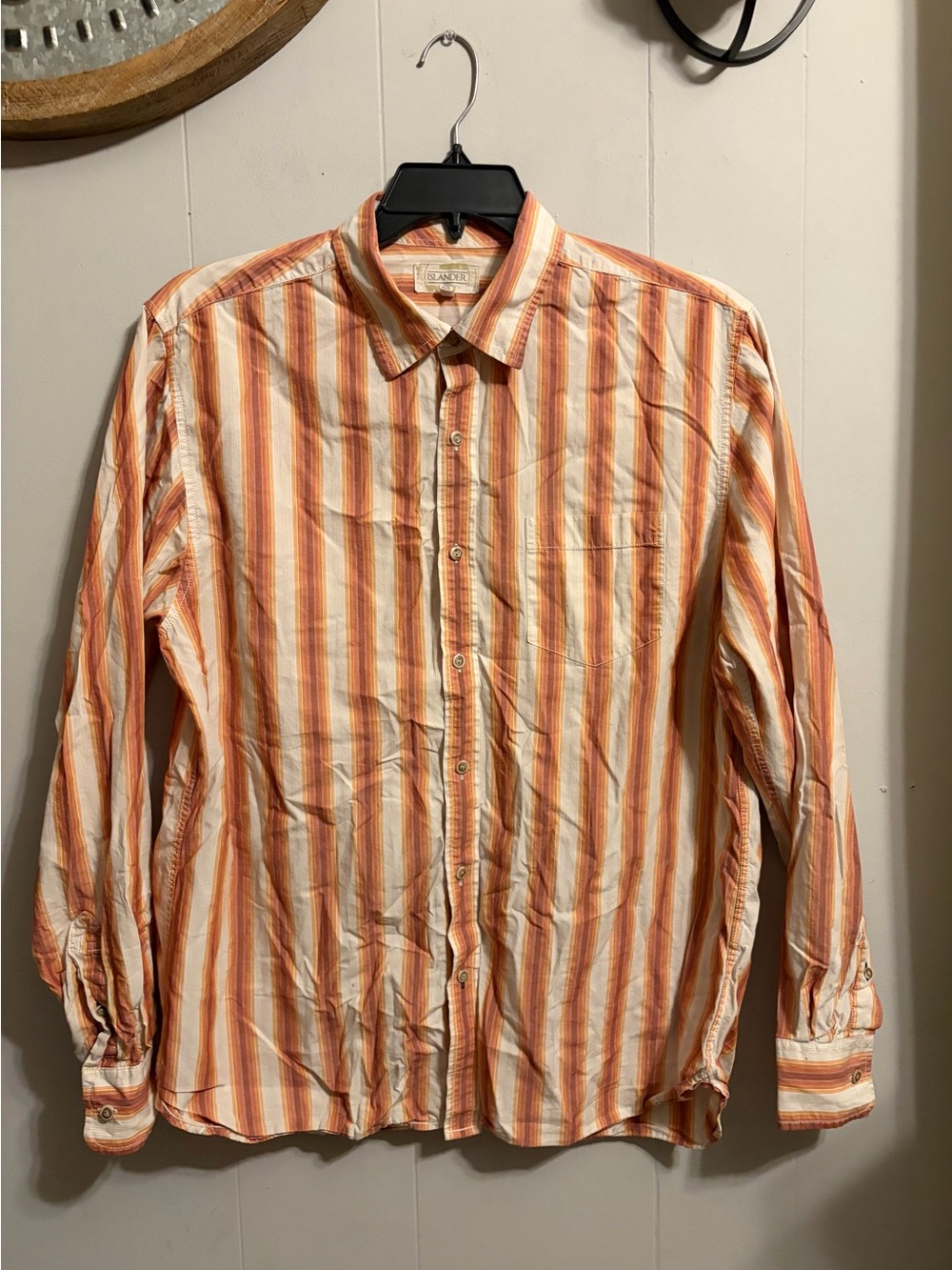 Islander Orange and Cream Striped Men's Button-Down Shirt